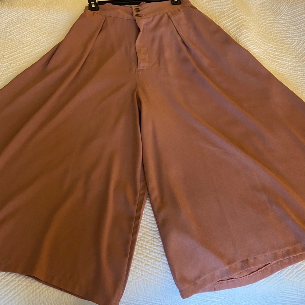 Culottes Rayon/Polyester Blend Wide Leg Pants Trousers with Pockets